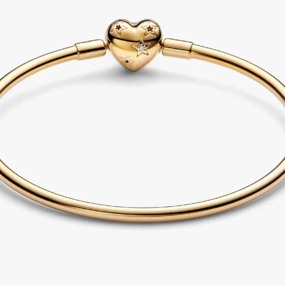 NEW PANDORA Celestial Heart Clasp Bangle Bracelet Plated 14k Gold - Picture 3 of 5